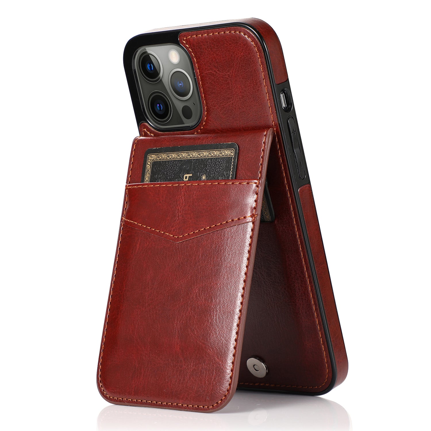 For iPhone 13 Pro Max Card Slots Phone Kickstand Case PU Leather Coated TPU Back Cover For iPhone 13 Pro Max Card Slots Phone Kickstand Case PU Leather Coated TPU Back Cover